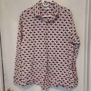 Bar III Pink Long Sleeve Organic Cotton Button Down Shirt Folk Art  Pattern